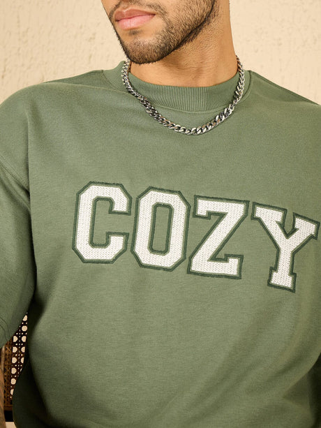 Mineral Green Cozy Embroidered Oversized Tshirt T-shirts Fugazee 