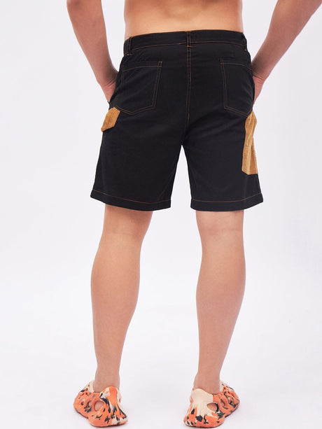 Black Corduroy Panel Carpenter Shorts Shorts Fugazee 