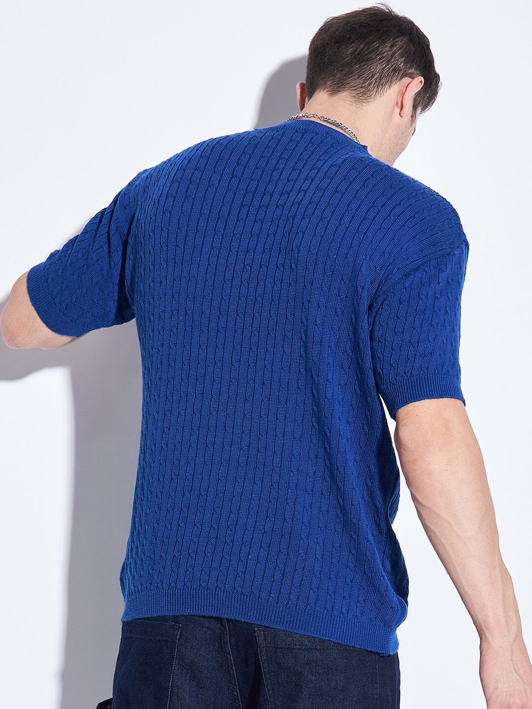 Royal blue outlet short sleeve sweater