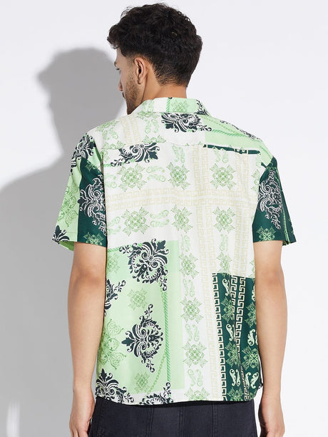 Green Baroque Print Cuban Shirt Shirts Fugazee 