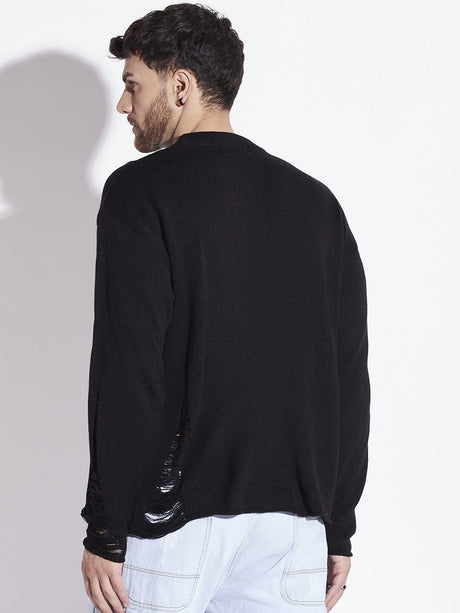 Black Damaged Raw Edge Sweater Sweaters Fugazee 