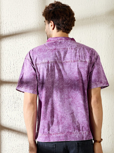 Purple Twill Quarter Zip Washed Shirt Shirts Fugazee 