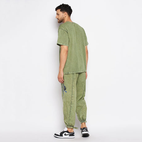 Green Acid Wash Tshirt and Trackpants Clothing Set Clothing Set Fugazee 