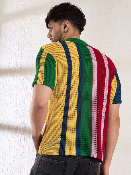 Technicolour Striped Crochet Shirt Shirts Fugazee 