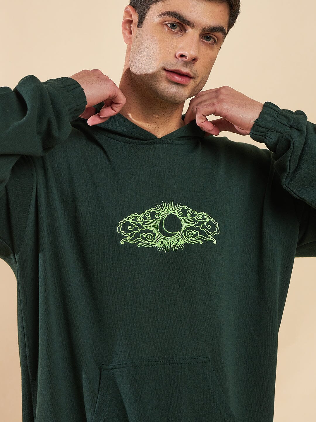 Moss Green Embroidered Oversized Hoodie Buy Mens Sweatshirt Fugazee FUGAZEE