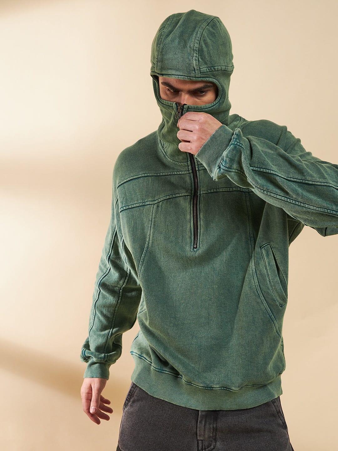 Green Washed Baggy Smugglers Hooded Sweatshirt Buy Mens Sweatshirt Fugazee FUGAZEE