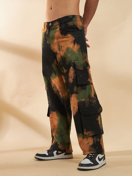 Black Tie & Dye Baggy Cargo Denim Jeans Fugazee 