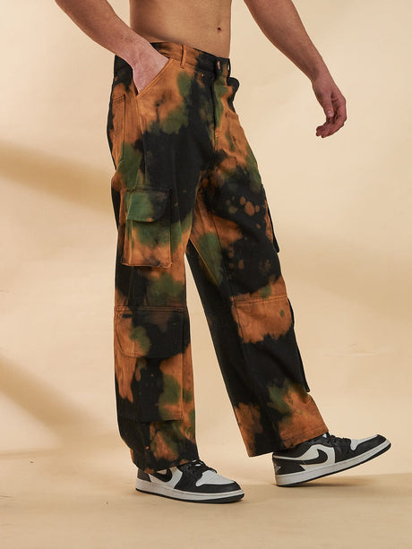 Black Tie & Dye Baggy Cargo Denim Jeans Fugazee 