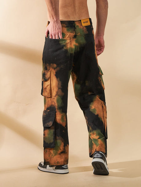 Black Tie & Dye Baggy Cargo Denim Jeans Fugazee 