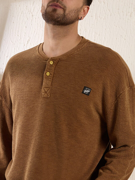 Tan Slubbed Heavy Jersey Henley T-shirts Fugazee 