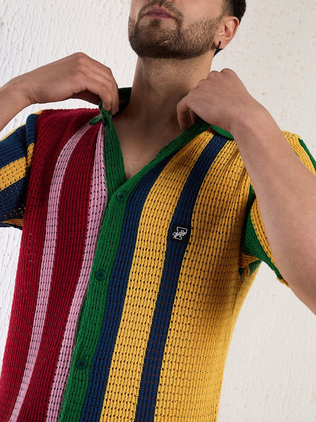 Technicolour Striped Crochet Shirt Shirts Fugazee 