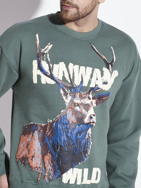 Highland Green Antelope Graphic Oversized Sweatshirt Sweatshirts Fugazee 