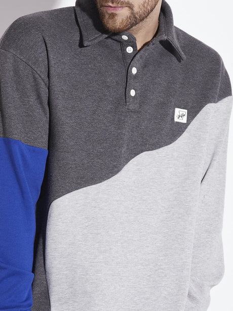 Grey Cut Sew Polo Sweatshirt Sweatshirts Fugazee 