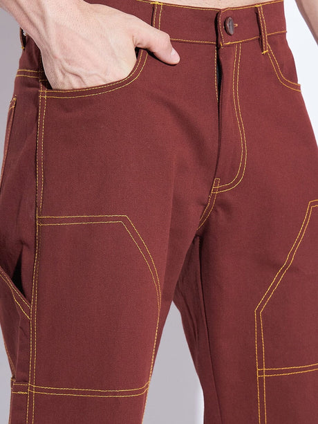 Chocolate Contrast Stich Carpenter Pants Trousers Fugazee 