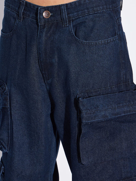 Dark Super Baggy Multipocket Cargo Denim Jeans Fugazee 