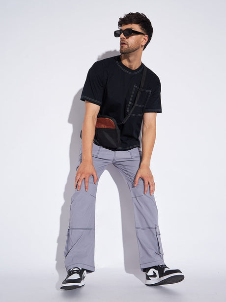 Grey Contrast Stitch Cargo Trackpants Trackpants Fugazee 