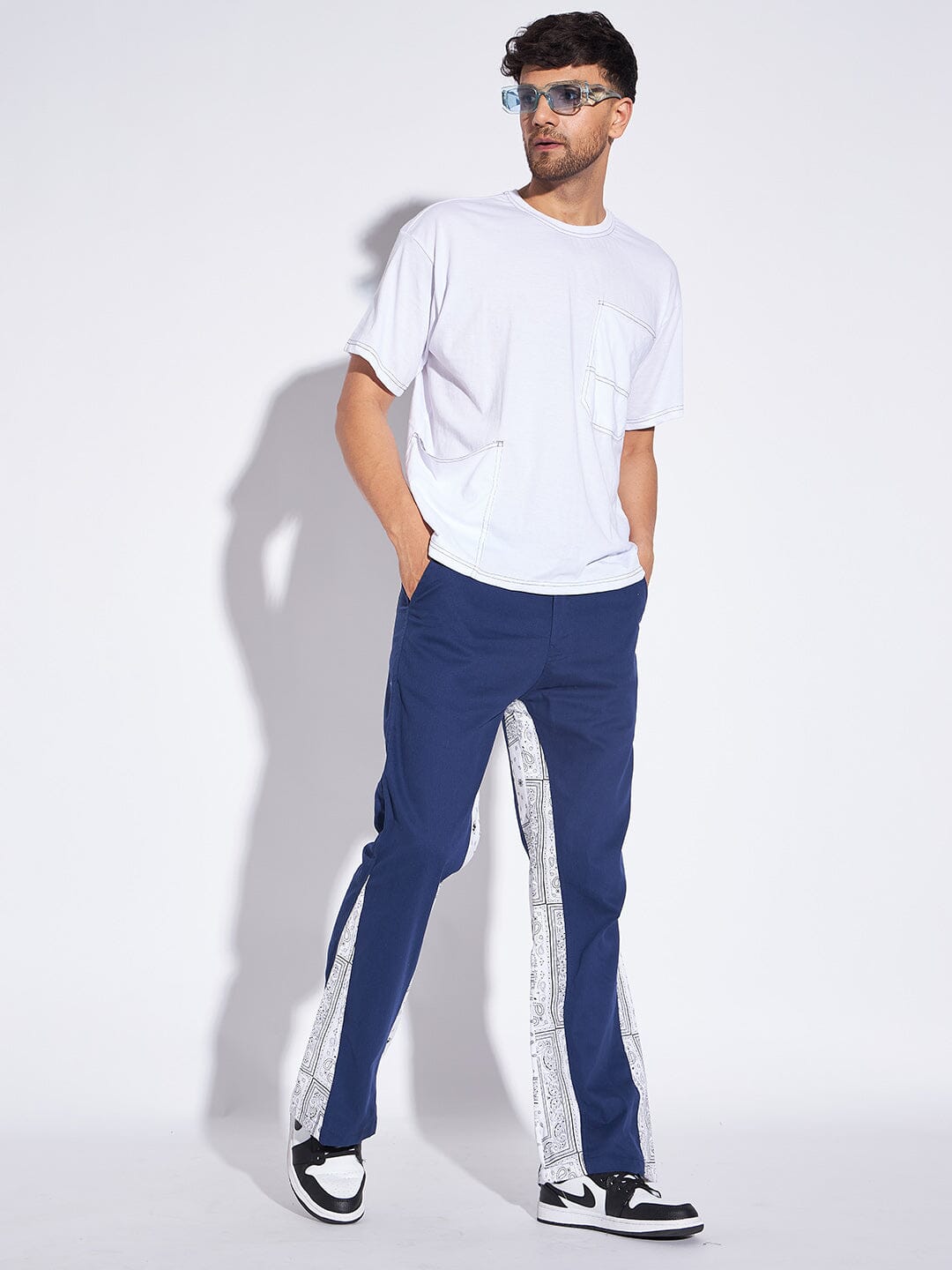 Flared navy fashion trousers