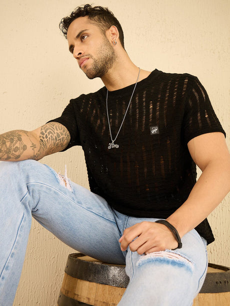 Black See Through Knitted Tshirt T-shirts Fugazee 