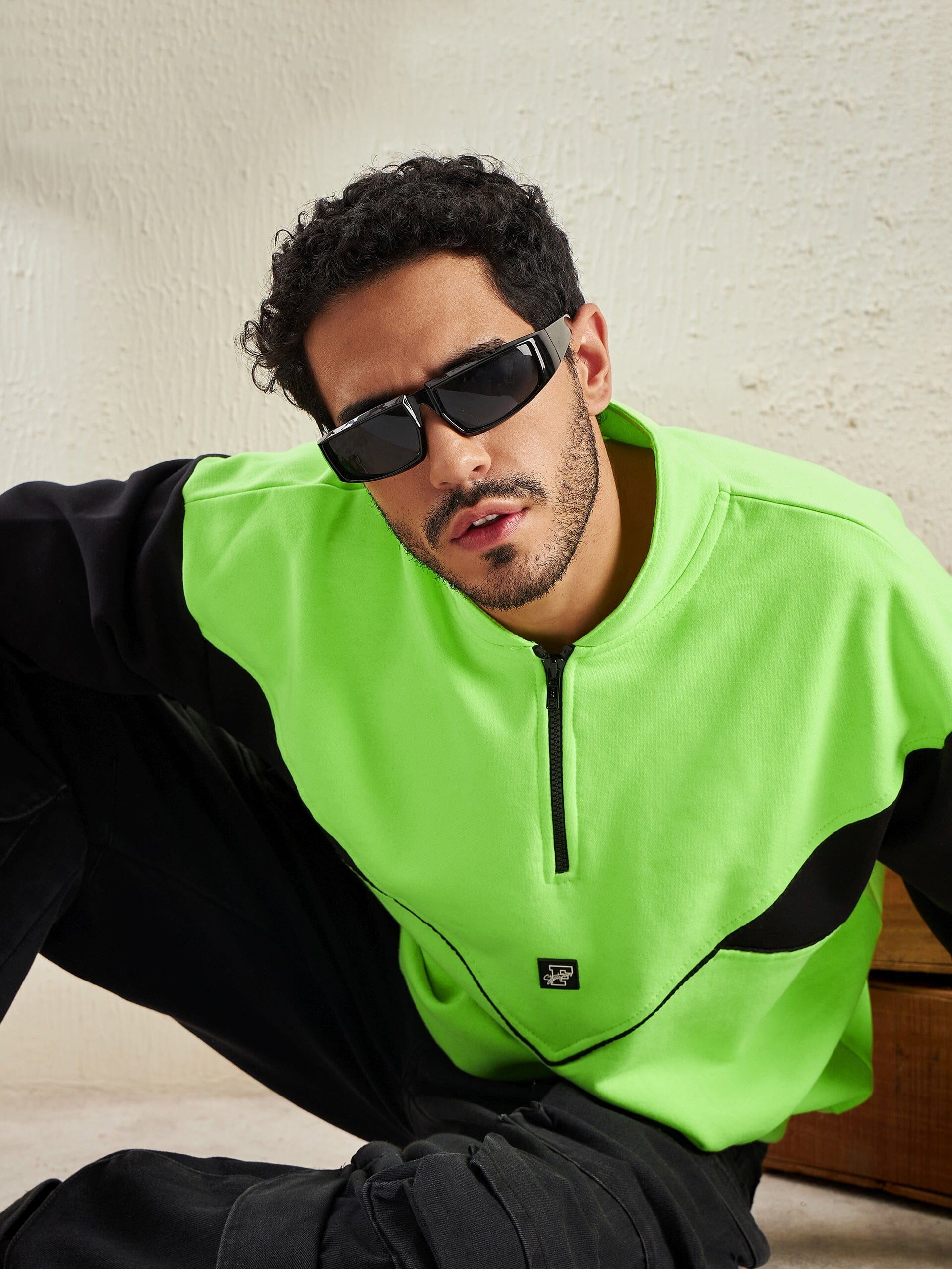 Neon Black Oversized Cut Sew Sweatshirt Buy Mens Sweatshirt Fugazee FUGAZEE