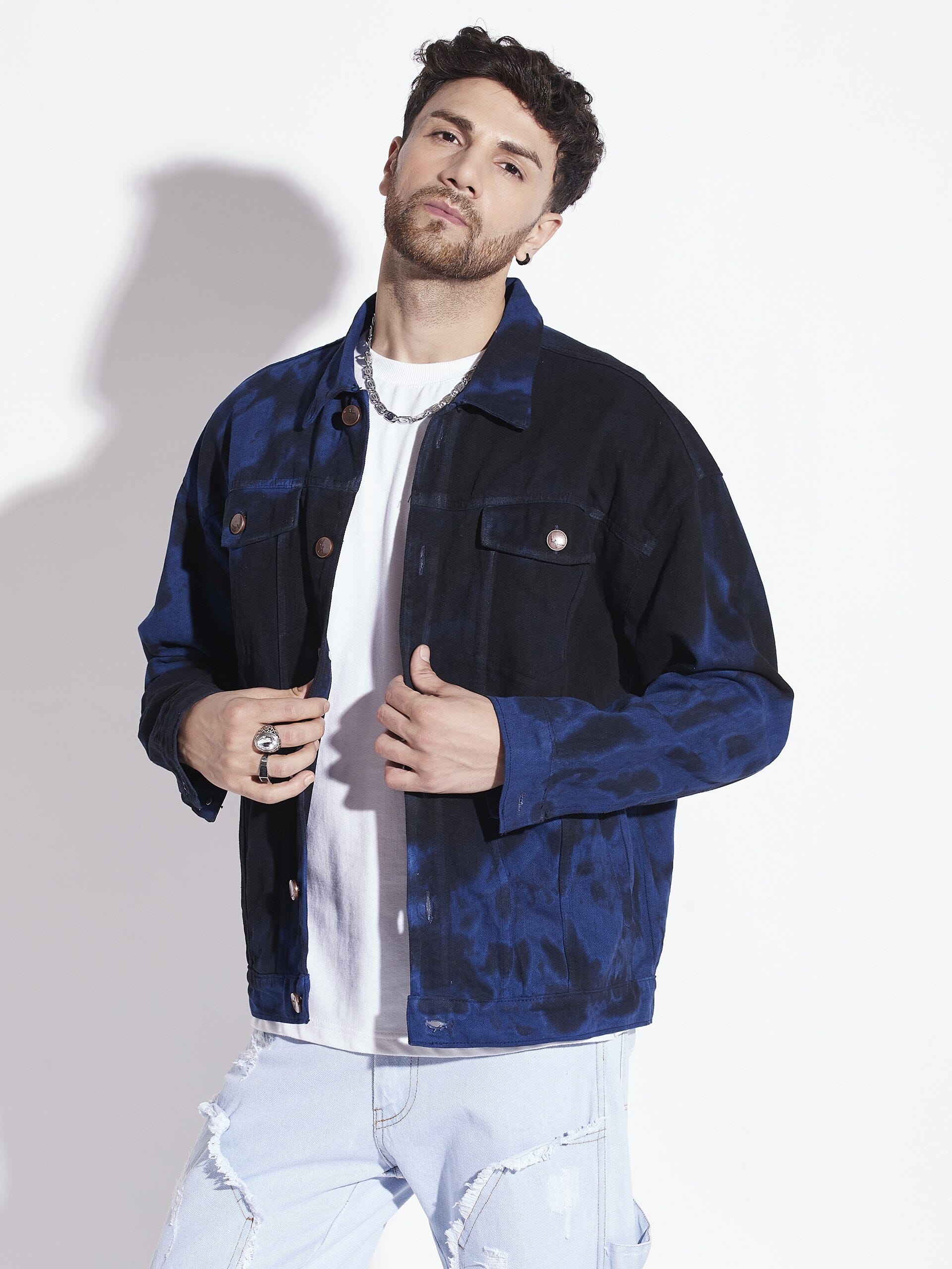 Buy online Blue Printed Denim Jacket from Jackets for Men by Showoff for  ₹2159 at 69% off | 2024 Limeroad.com