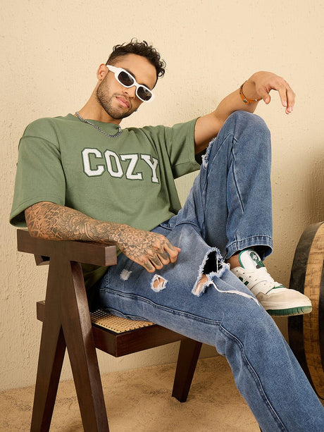 Mineral Green Cozy Embroidered Oversized Tshirt T-shirts Fugazee 