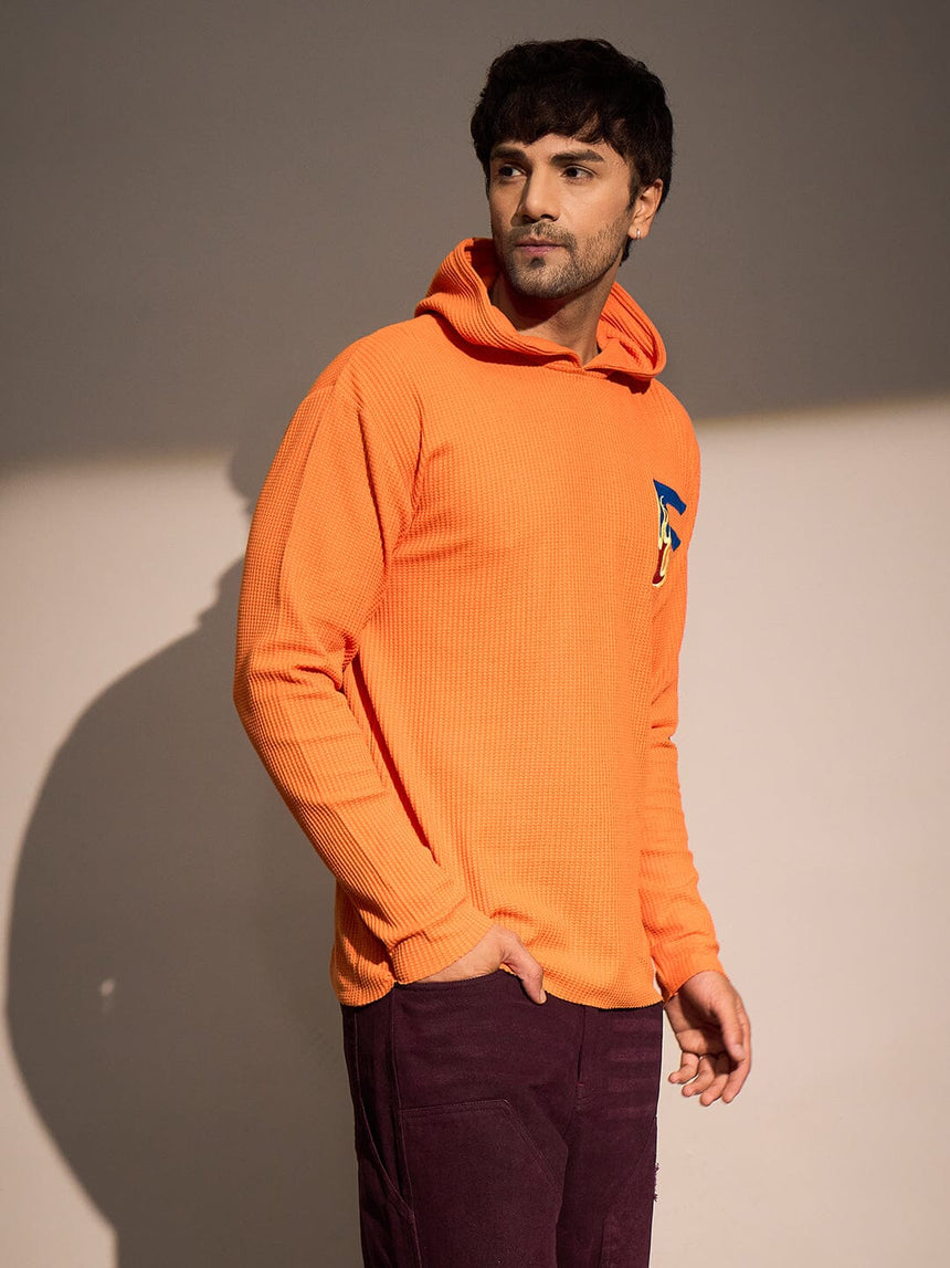 Orange Waflle Raw Edge Monogram Hoodie Sweatshirts Fugazee 