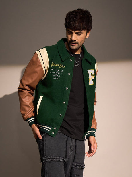 Green Statement Woollen Varsity Jacket Jackets Fugazee 