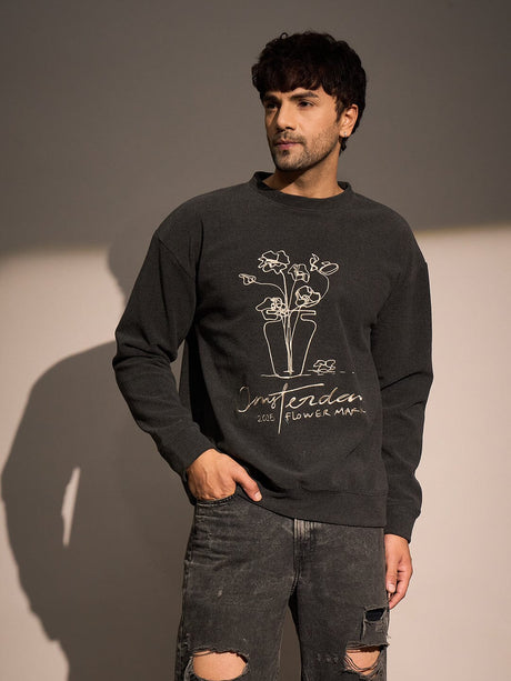 Charcoal Fleece Embroidered Sweatshirt Sweatshirts Fugazee 