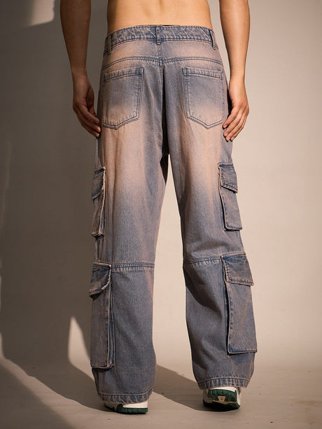 Indigo Dusty Wash Cargo Denim Jeans Fugazee 