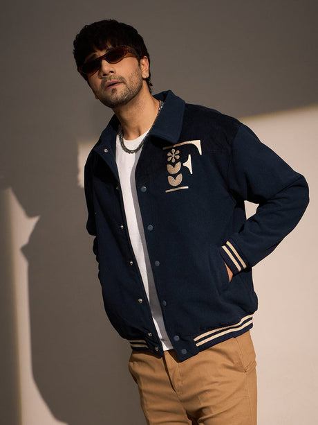 Navy Polar Fleece Varsity Jacket Jackets Fugazee 