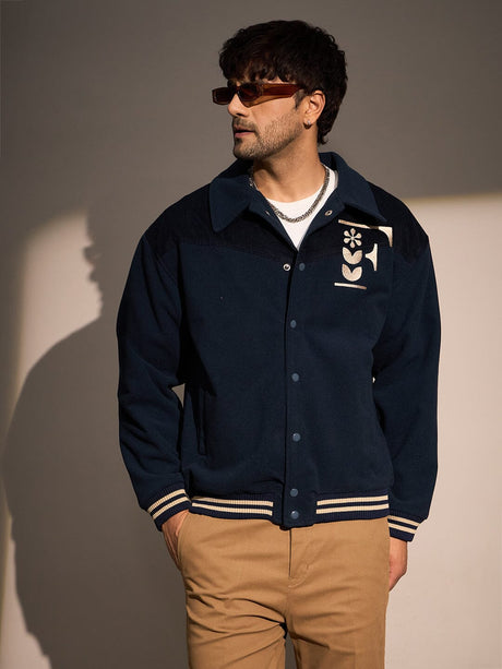 Navy Polar Fleece Varsity Jacket Jackets Fugazee 