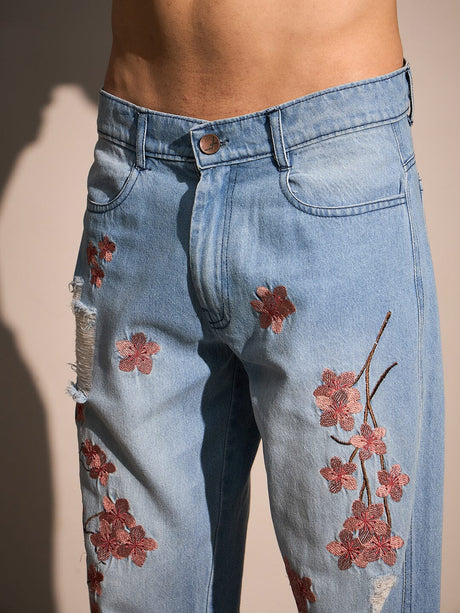 Ice Tint Cherry Blossom Straight Fit Denim Jeans Fugazee 