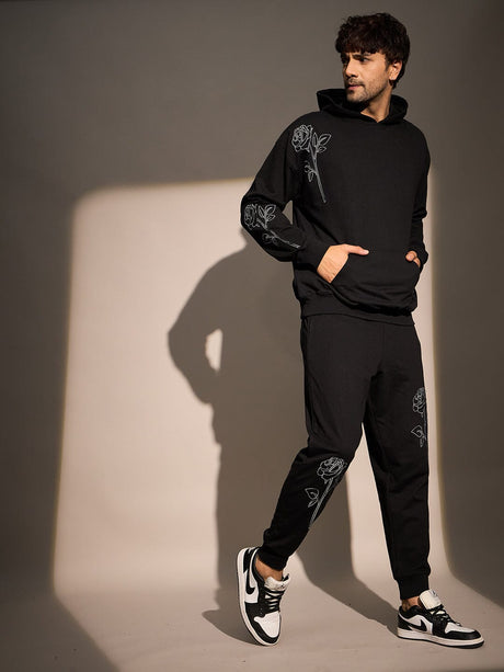 Black Rose Embroidered Oversized Tracksuit Tracksuits Fugazee 