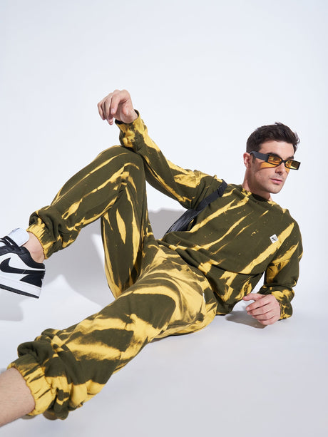 Olive & Yellow Tie Dye Matchiing Tracksuit Tracksuits Fugazee 