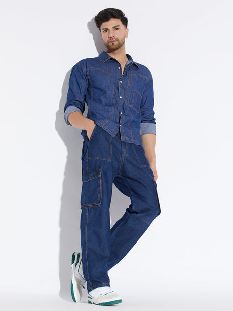 Dark Wash Carpenter Shirt and Jeans Combo Clothing Set Clothing Set Fugazee 