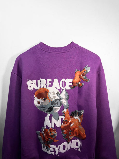 Purple Gold Fish Oversized Sweatshirt Sweatshirts Fugazee 