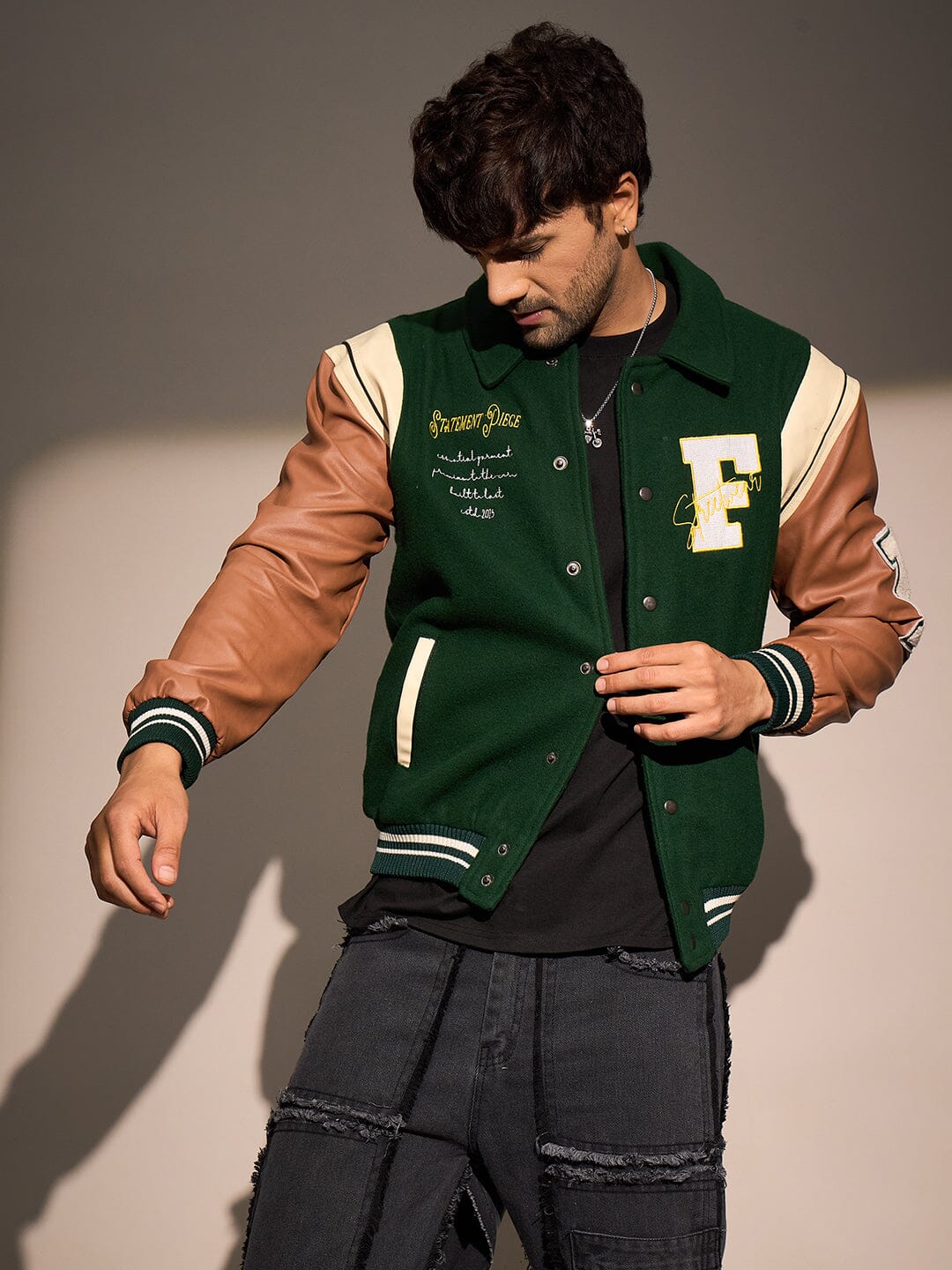 Green Statement Woollen Varsity Jacket Buy Men Jacket Fugazee FUGAZEE