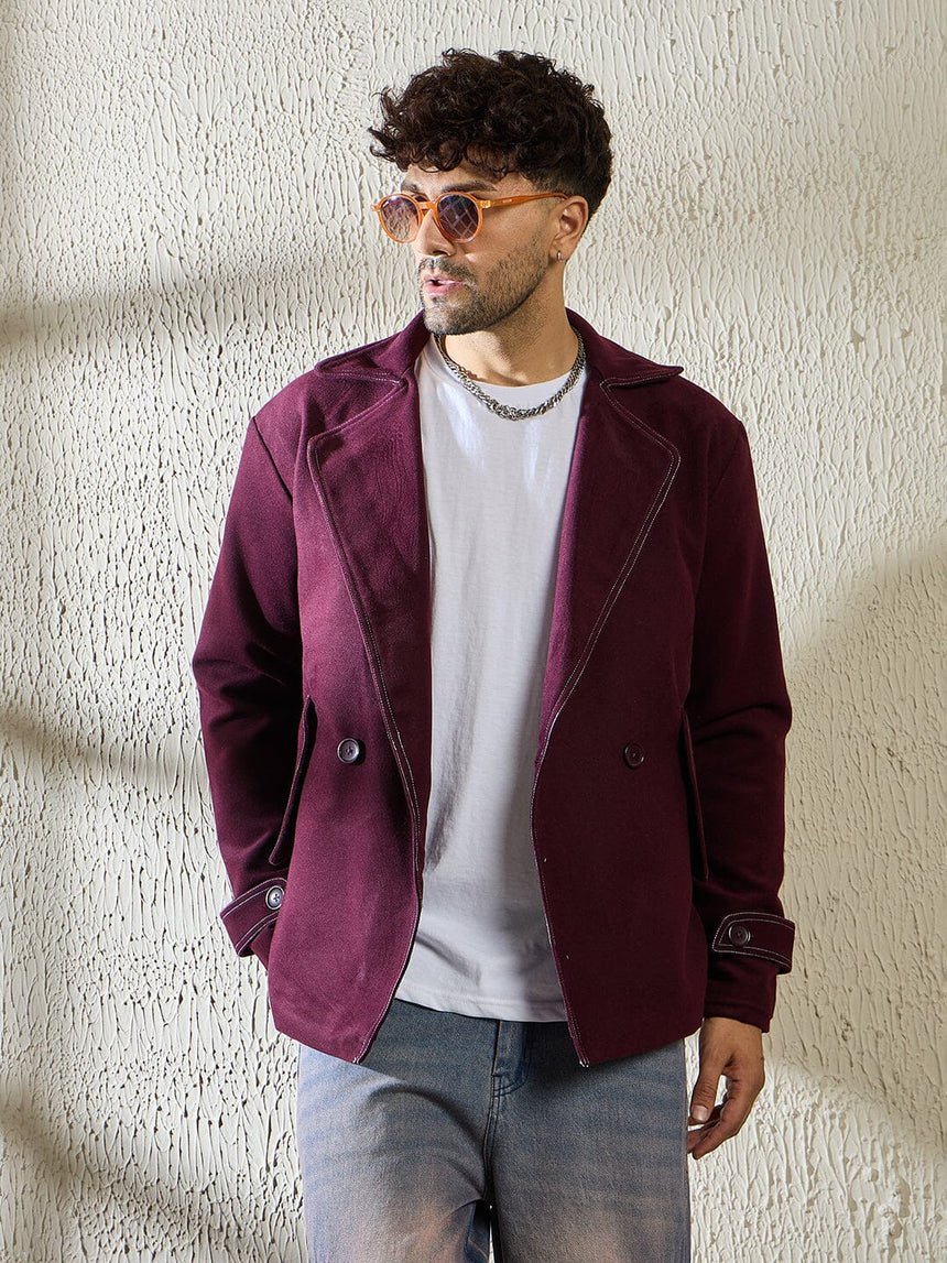 Wine Woollen Contrast Blazer Blazer Fugazee 