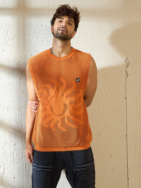 Rust Sun Graphic Crochet Vest T-shirts Fugazee 
