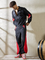 Black and Red Crinkle Cut and Sew Tracksuit Tracksuits Fugazee 