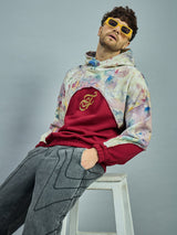 Maroon Tie Dye Cut & Sew Baggy Hoodie Sweatshirts Fugazee 