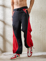 Black and Red Crinkle Cut and Sew Trackpants Trackpants Fugazee 