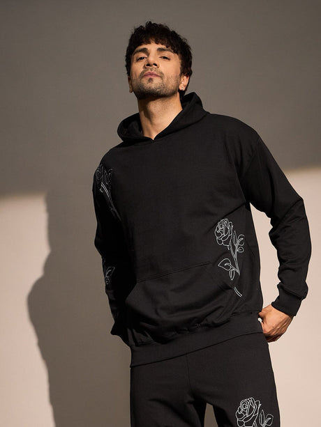 Black Rose Embroidered Oversized Hoodie Sweatshirts Fugazee 