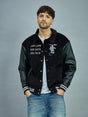 Black Corduroy Faux Leather Sleeves Varsity Jacket Jackets Fugazee 