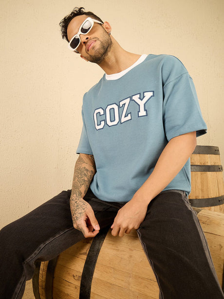 Blue Cozy Embroidered Oversized Tshirt T-shirts Fugazee 