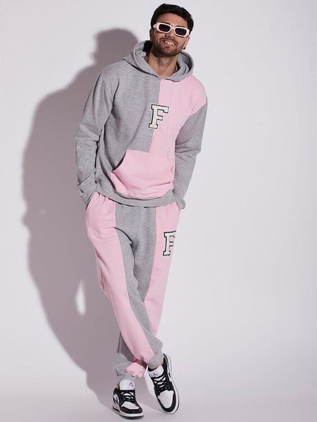 Pink And Grey Cut Sew Oversized Tracksuit Tracksuits Fugazee 