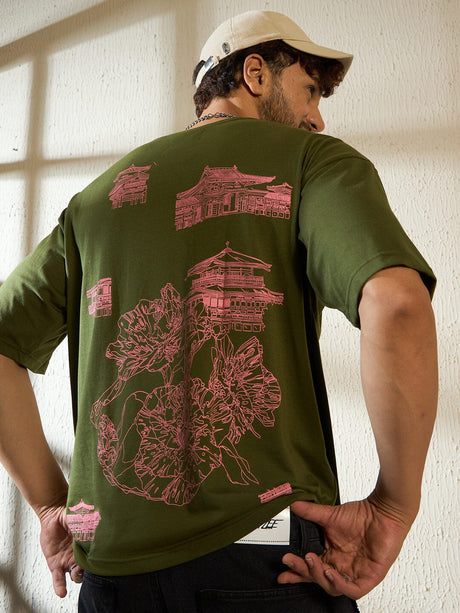 Olive Sakura Graphic Oversized Tshirt T-shirts Fugazee 