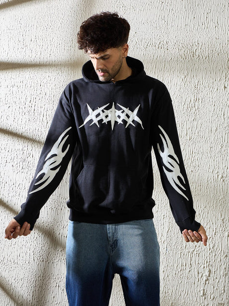 Black Y2K Appliqué Hooded Sweatshirt Sweatshirts Fugazee 