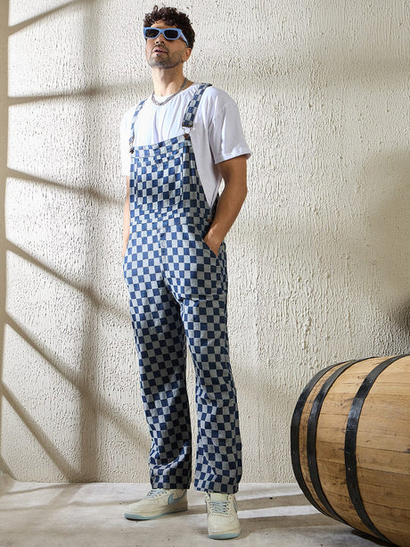 Indigo Checkered Dungaree Dungarees Fugazee 