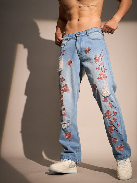 Ice Tint Cherry Blossom Straight Fit Denim Jeans Fugazee 